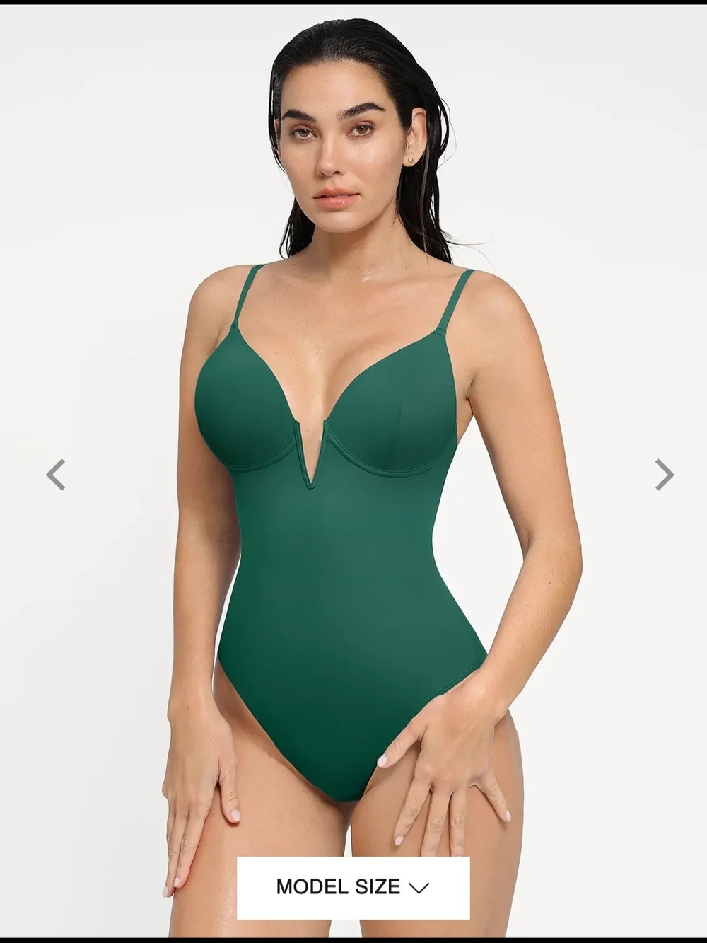Popilush Classic V-Plunge One-Piece Swimsuit in Deep Green